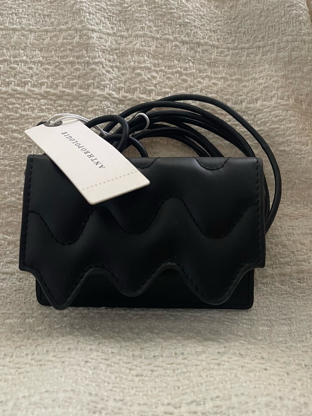 Marimekko Anthropologie Lokki Black Leather Belt Bag Crossbody Card Holder NWT